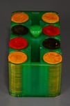 Rare Clear Bright Green Catalin Poker Chip Caddy with Chips - Incredible
